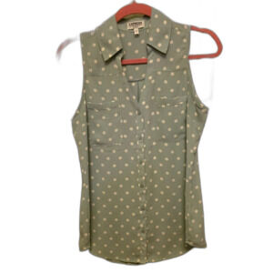Express Sleeveless Button Down Shirt - Green Polka Dot